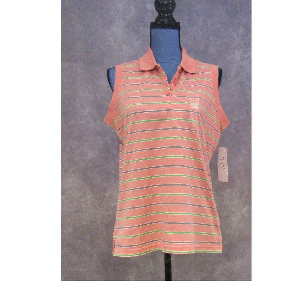 NEW Hannah Coral Blue Green Sleeveless Polo Size L